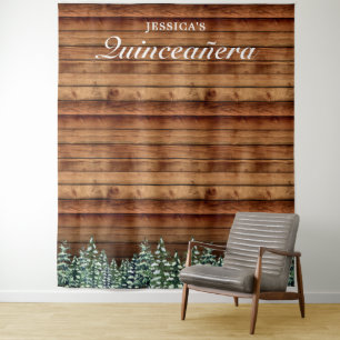 Sneeuwachtige hout- en bosachtergrond voor Quincea Wandkleed