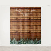 Sneeuwachtige hout- en dennenbos nieuwjaarsfoto-ac wandkleed (Voorkant)