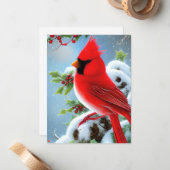Sneeuwachtige kardinaal vogel Graphic Notitiekaartje (Voorkant / Achterkant in situ)
