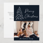 Sneeuwachtige kerstboom Foto Navy Feestdagenkaart (Voorkant / Achterkant)
