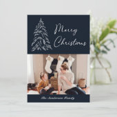 Sneeuwachtige kerstboom Foto Navy Feestdagenkaart (Staand voorkant)