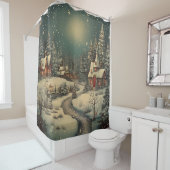 "Sneeuwachtige kerstnacht Village Scene" Douchegordijn (In situ)