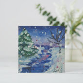 Sneeuwachtige Nacht Feestdagenkaart (Staand voorkant)