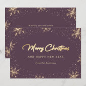 Sneeuwachtige Paarse en gouden sneeuwvlokken Feestdagenkaart (Voorkant / Achterkant)