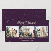 Sneeuwachtige Paarse vrolijke kerstfoto Feestdagenkaart (Voorkant / Achterkant)