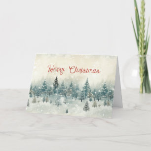 Sneeuwachtige pijnbomen Vintage kerstkaart Feestdagen Kaart