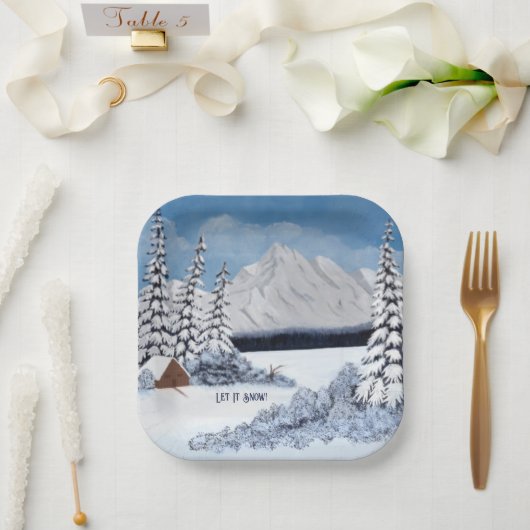 Sneeuwachtige Winder Papieren Bordje (Huwelijk)