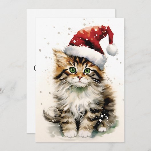 Sneeuwachtige winterdag Kat Kerstmis Feestdagenkaart (Voorkant / Achterkant)
