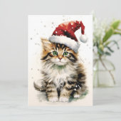 Sneeuwachtige winterdag Kat Kerstmis Feestdagenkaart (Staand voorkant)