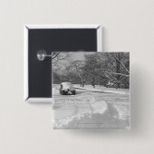 Sneeuwauto op straat B&W Vierkante Button 5,1 Cm (Voorkant /achterkant)