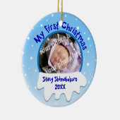 Sneeuwbaby's Eerste kerstfeest Aangepaste fotovers Keramisch Ornament (Rechts)