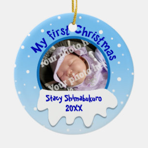Sneeuwbaby's Eerste kerstfeest Aangepaste fotovers Keramisch Ornament