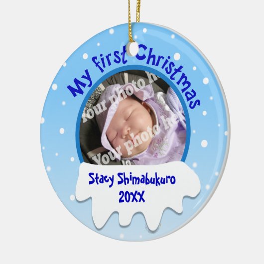 Sneeuwbaby's Eerste kerstfeest Aangepaste fotovers Keramisch Ornament (Links)