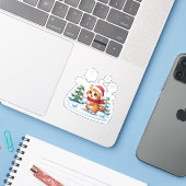 Sneeuwbal Kat Speelse Winter Wonderland Kerstmis Sticker (Laptop met iPhone)