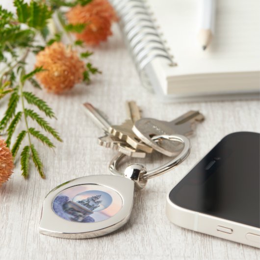 Sneeuwbal Kerstboom winter sneeuwval Sleutelhanger (Zijkant)