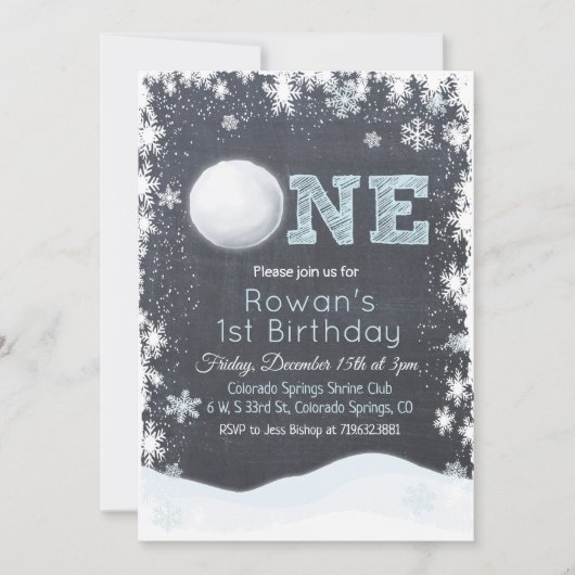 Sneeuwbal Winter Jongen 1e Verjaardag Uitnodiging (Voorkant)