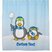 Sneeuwbalende pinguïns douchegordijn (Voorkant)