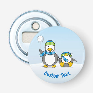 Sneeuwbalende pinguïns flesopener button flesopener