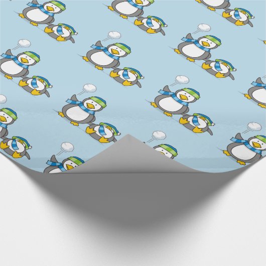 Sneeuwbalende pinguïns inpakpapier (Hoek)