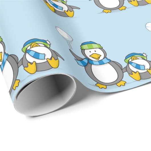 Sneeuwbalende pinguïns inpakpapier (Rol Hoek)