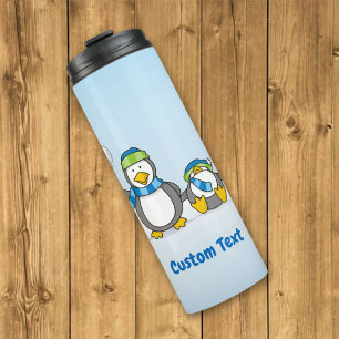 Sneeuwbalende pinguïns thermische tumbler thermosbeker