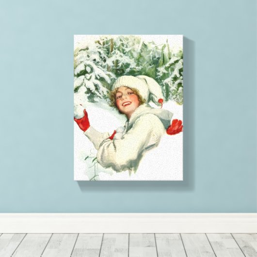Sneeuwbalgevecht (door Harrison Fisher) Canvas Afdruk (Insitu (Houten vloer))
