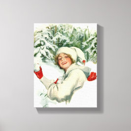 Sneeuwbalgevecht (door Harrison Fisher) Canvas Afdruk