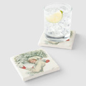 Sneeuwbalgevecht (door Harrison Fisher) Stenen Onderzetter (Zijkant)