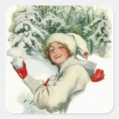 Sneeuwbalgevecht (door Harrison Fisher) Vierkante Sticker (Voorkant)