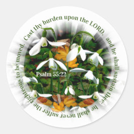  sneeuwbalken met psalm 55:22 ronde sticker