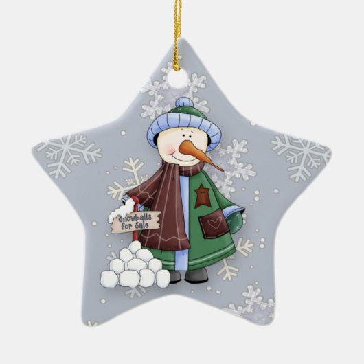 Sneeuwballen voor Sale Whimsical Snowman Keramisch Ornament (Voorkant)