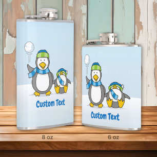 Sneeuwballende pinguïns fles heupfles