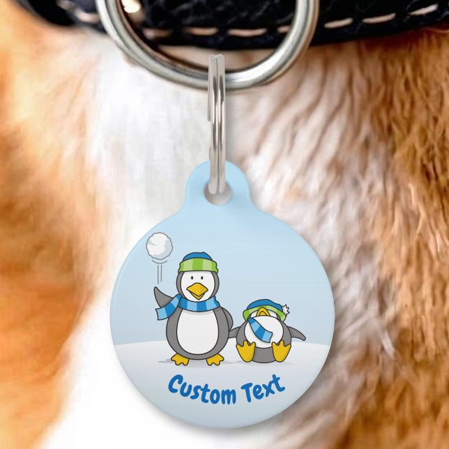 Sneeuwballende pinguïns huisdierpenning (Creator heeft geüpload)