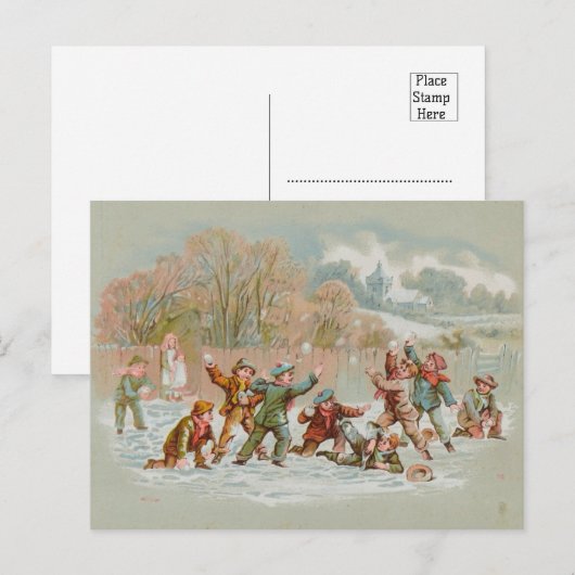  sneeuwballengevecht feestdagenkaart (Voorkant / Achterkant)