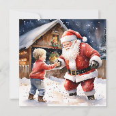 Sneeuwballengevecht met nostalgische kerstman kaart (Voorkant)