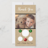 Sneeuwballetjes met kerstfoto's blauw de rode rood bedankkaart (Voorkant)