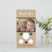 Sneeuwballetjes met kerstfoto's blauw de rode rood bedankkaart (Staand voorkant)