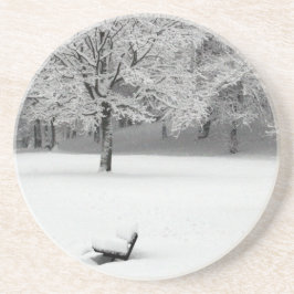 Sneeuwbank en bomen zandsteen onderzetter