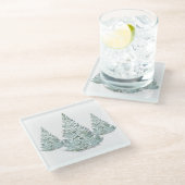 Sneeuwbedekkende Spruce Trees Illustratie Glazen Onderzetter (Schuin)