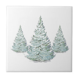 Sneeuwbedekkende Spruce Trees Illustratie Tegeltje