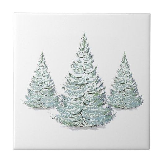 Sneeuwbedekkende Spruce Trees Illustratie Tegeltje (Voorkant)