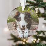 Sneeuwbedekking 2 Aangepaste hond Foto Happy Howli Ornament<br><div class="desc">Creëer uw eigen kerstsieraad met dit 2 fotosjabloon. Ontworpen met een sneeuwbedekking en de grappige tekst 'Happy Howlidays' en naam.</div>
