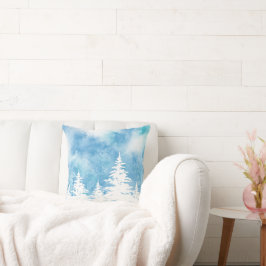 Sneeuwbedekking Blauwe Blauwgroen Waterverf Kussen