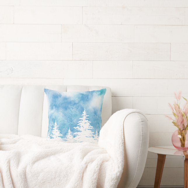 Sneeuwbedekking Blauwe Blauwgroen Waterverf Kussen (Bank)