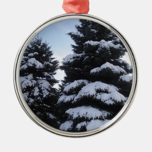 Sneeuwbedekking bomen metalen ornament (Voorkant)