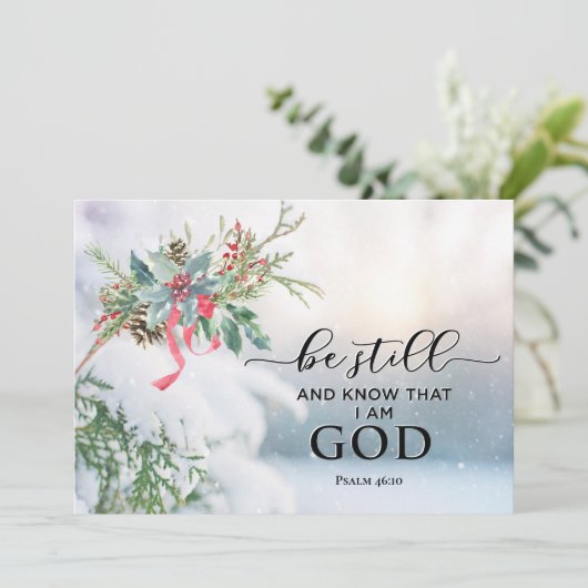 Sneeuwbedekking Evergreen kerstbijbel Verse Flat Feestdagenkaart (Staand voorkant)