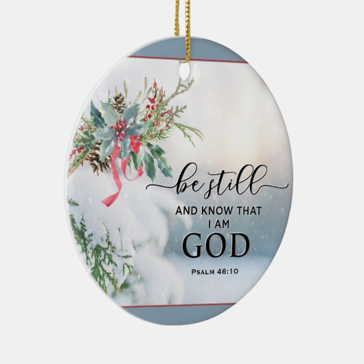 Sneeuwbedekking Evergreen Psalm 46:10 bijbelKerstm Keramisch Ornament (Rechts)