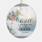 Sneeuwbedekking Evergreen Psalm 46:10 bijbelKerstm Keramisch Ornament (Links)