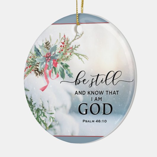 Sneeuwbedekking Evergreen Psalm 46:10 bijbelKerstm Keramisch Ornament (Links)