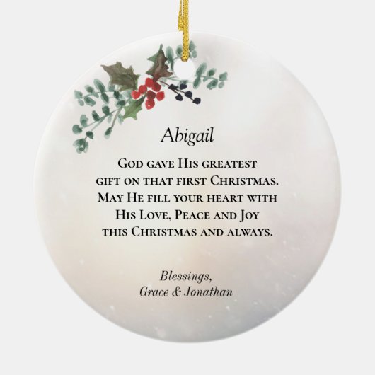 Sneeuwbedekking Evergreen Psalm 46:10 bijbelKerstm Keramisch Ornament (Achterkant)